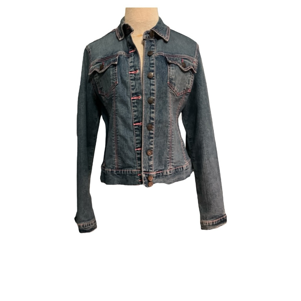 Women's Denim Jacket with Pink Stitching